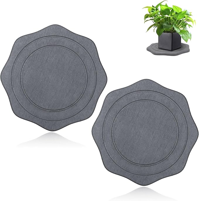 Plant Saucer for Indoors, 2 Packs 8 inch, Diatomaceous Earth Pot Saucers No Holes, Instant Dry Plant Drainage Trays for Pots, Dark Gray