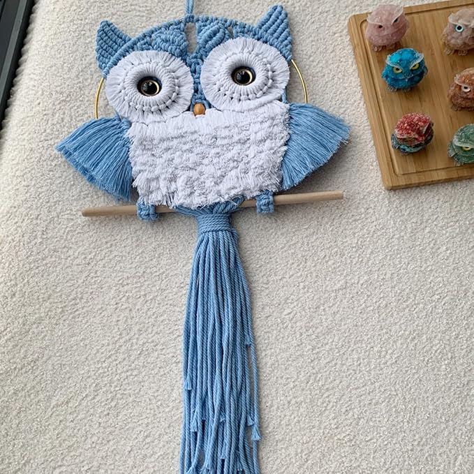 ACEDSGN Macrame Owl Wall Hanging Boho Hippy Decor, Handmade Tapestry Fiber Art Wall Decor for Nursery Bedroom Living Room, Sustainable Gift for Owl Lovers & Nature Fans
