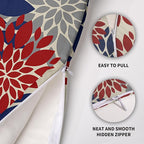 4th of July Pillow Covers 18X18 Inch Set of 2, Patriotic Blue Red Grey Modern Dahlia Floral Print Holiday Decorative Throw Pillow Covers Outdoor Farmhouse Cushion Case for Couch Sofa Bed Decor