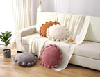 Boho Decorative Throw Pillows Round Floor Cushion with Poms,Cute Floor Seating Plush Pillow for Kids Reading Nook,Home Decor for Chair Sofa Bed Put in Living Room Indoor Outdoor