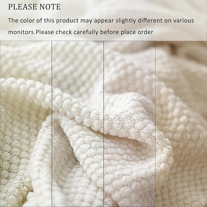 LOMAO Knitted Throw Blanket with Tassels Bubble Textured Lightweight Throws for Couch Cover Home Decor (Cream, 60x80)