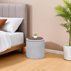 B FSOBEIIALEO Ottoman with Stroage, Boucle Round Storage Ottoman with Tray,Foot Rest Stool for Dorm Room, Living Room Grey, 12.99"x12.99"x13.78"
