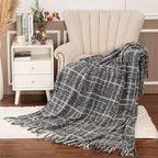 Gealaek Boho Throw Blanket Dark Grey Lightweight Fuzzy Soft Cozy Decorative Blankets for Sofa Bed Farmhouse Throw Blanket Mexcican Blanket with Tassel Black White Charcoal Textured 50" x 60"
