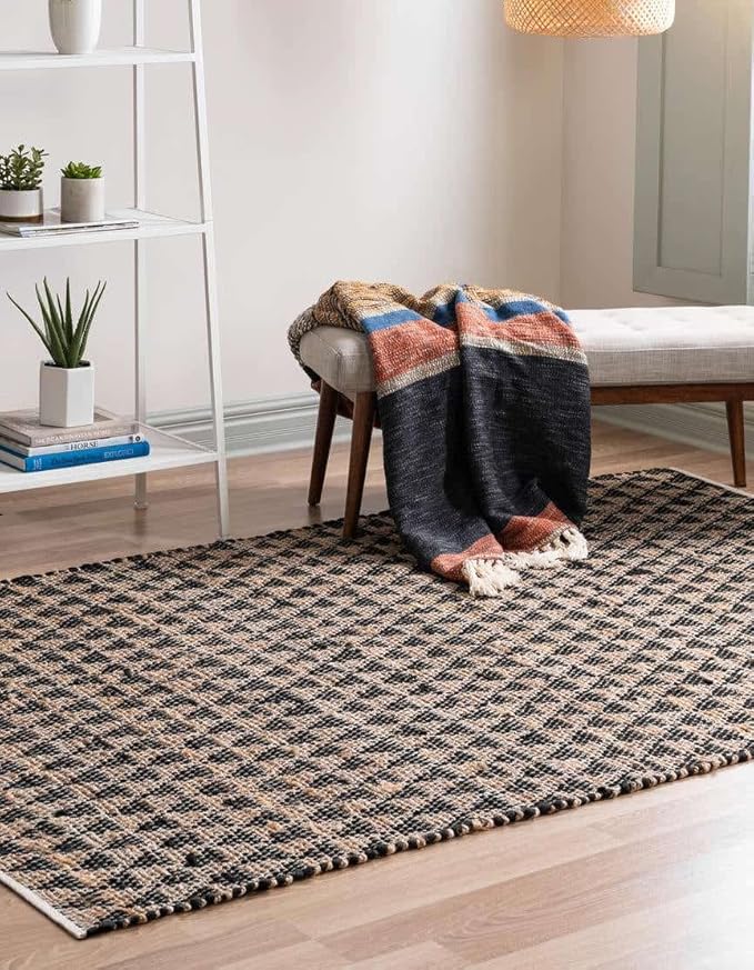 Unique Loom Chindi Jute Collection Area Rug (5' 1" x 8' Rectangle, Black/ Natural)
