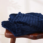 Navy Blue Fleece Throw Blanket 50”×60” for Couch Sofa Bed,Super Soft Cozy Plush Microfiber Flannel Blanket with Stripes Design Lightweight for Adults,Woman,Girls