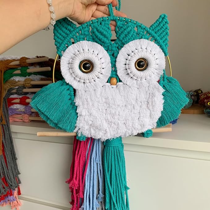 ACEDSGN Macrame Owl Wall Hanging Boho Hippy Decor, Handmade Tapestry Fiber Art Wall Decor for Nursery Bedroom Living Room, Sustainable Gift for Owl Lovers & Nature Fans
