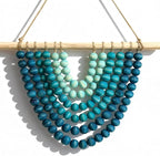Boho Chic Wooden Bead Garland Wall Hanging Tapestry, Handcrafted Home Décor Inspired by Nature, Suitable for Living Room, Bedroom, Entryway, Nursery, Apartment & Dorm (Coastal Breeze Ombre, 12 inches)