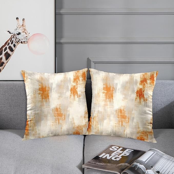 Britimes Throw Pillow Covers Modern Home Art Decor, 18 x 18 Inches Set of 2 Abstract Oil Painting Pillowcases for Bedroom, Living Room, Cushion Couch Sofa, Abstract Beige Grey Orange