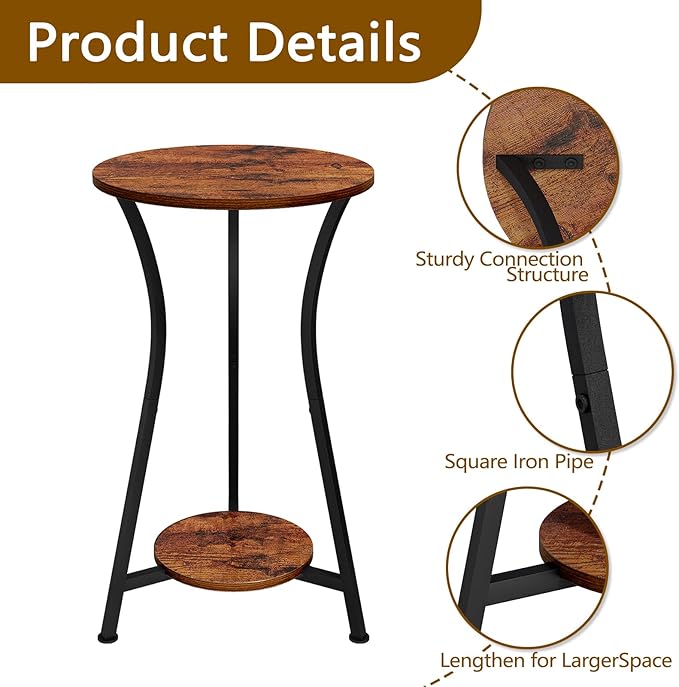 YINMIT Plant Stand Indoor, Plant Shelf Holder, Wood Corner Plant Stand, Metal Flower Stand for Indoor Plants, Small Round Side End Table for Living Room Balcony Garden (Retro, 2 Tier)