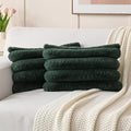 FUTEI Dark Green Decorative Throw Pillow Covers 12x20 Inch Set of 2, Square Soft Faux Rabbit Fur Thick Striped Lumbar Pillow Case,Spring Home Decor for Couch Bed Living Room
