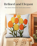 Embroidered Throw Pillow Cover - 18x18 Decorative Pillow Cover with Zipper Aesthetic Cute Design Boho Spring Summer Cozy Throw Pillowcase for Living Room Couch Sofa Bed, Yellow Tulips