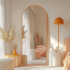 Antok 58" x18” Arched Full Length Floor Mirror, Orange Aluminum Frame, Free Standing/Wall Mount/Leaning for Bedroom, Living Room, Dressing Room