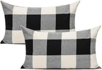 VAKADO 12x20 Set of 2 Black White Outdoor Throw Pillow Covers Buffalo Check Plaids Lumbar Farmhouse Retro Checkers Cotton Linen Cushion Cover Home Decor for Sofa Couch