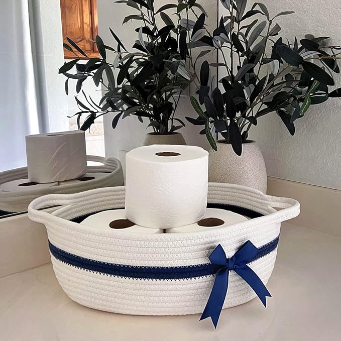 CHICVITA White Small Basket for Gifts, Baby Cute Basket for Nursery Toys, Diapers, Woven Baskets for Storage, Decorative Baskets for Shelves, 13 x 9.8 x 5 inches