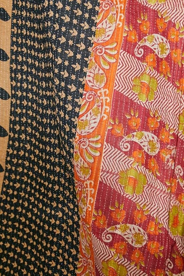 Royal Craft Indian Vintage Kantha Quilt Handmade Throw Reversible Cotton Blankets 1 Quilt Assorted Colors RCKQT0096 RCKQT0096 55X85 Inches