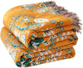 Boho Throw Blanket for Bed 100% Cotton Soft Lightweight Quilt Reversible Spring Blanket Floral Embroidery Home Decor Bed Blankets,90"x98" All Season Blankets for Sofa Couch Chair