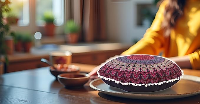 CRAFT KALA 22" Mandala Meditation Floor Pillows Cover Pouf Cover Round Seating Bohemian Mandala Cotton Floor Cushion Cover Outdoor Fireplace Seating Living Room Yoga Room Home Décor Pink