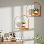Orange Metal Wall Plant Holder - 2-Pack Wall Mounted Plant Stands and Hanging Holders for Indoor Planter and Flower Pot - Arch Decor Shelf for Plant Storage (Pot Not Included)