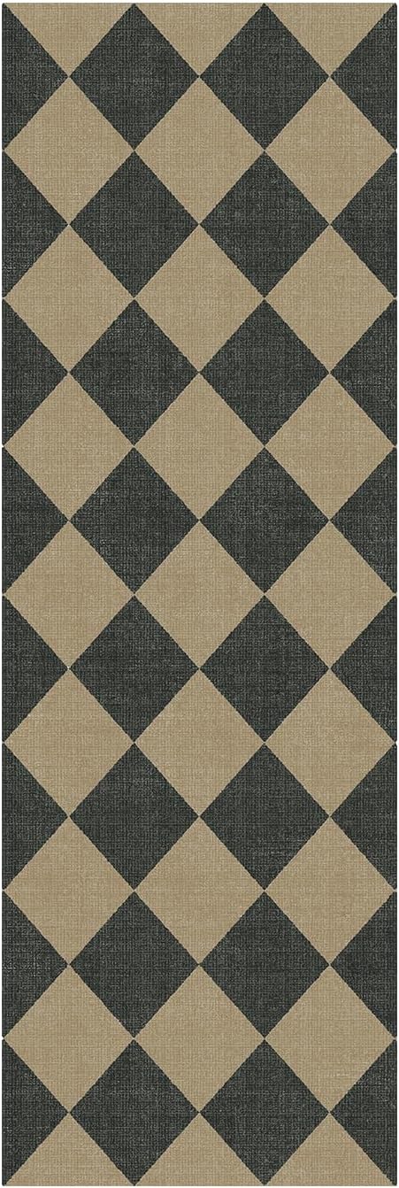 Lessymo Kitchen Runner Rug 2x6, Checkered Jute Rug Washable Non Slip for Entryway Hallway, Farmhouse Diamond Bedside Rugs Indoor Outdoor Carpets for Patio Porch, Black/Beige