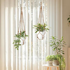 Jute Macrame Plant Hanger Indoor Set of 4 Hanging Planter Basket Flower Pot Holder with Decorative Wood Beads & No Tassels for Indoor Outdoor Boho Home Decor, 35 Inch Brown (Pots Not Included)