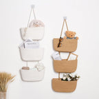 ANTIS'S HOME Over The Door Organizer Hanging Basket, 3-Tier Woven Cotton Wall-Mounted Nursery Storage Organizer Bag Boho Decorative Hanging Nursery Baskets for Living Room Bedroom - Honey