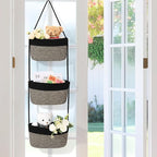Hanging Basket, 3-Tier Wall Baskets, Over the Door Organizer with 4 Hooks, Hanging Baskets for Organizing, Woven Storage Basket Behind the Door for Nursery, Bedroom, Living Room, Kitchen