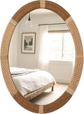ULIKE Boho Oval Rattan Mirror, 22x30 Inch Rustic Farmhouse Wall Decor with Wicker Frame, Rattan Mirror for Nursery Bathroom Bedroom Living Room Entryway