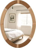 ULIKE Boho Oval Rattan Mirror, 22x30 Inch Rustic Farmhouse Wall Decor with Wicker Frame, Rattan Mirror for Nursery Bathroom Bedroom Living Room Entryway