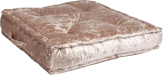 SAFAVIEH Home Collection Belia Champagne 18-inch Square Tufted Floor Pillow with Insert