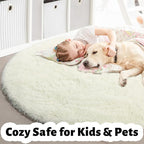 Amdrebio Ivory White Round Rug 4Ft for Kids Bedroom Aesthetic, Fluffy Fuzzy Furry Circle Area Rugs for Living Room Decor, Circular Plush Soft Shaggy Cream Carpet for Baby Nursery Dorm Teen Girls Boys