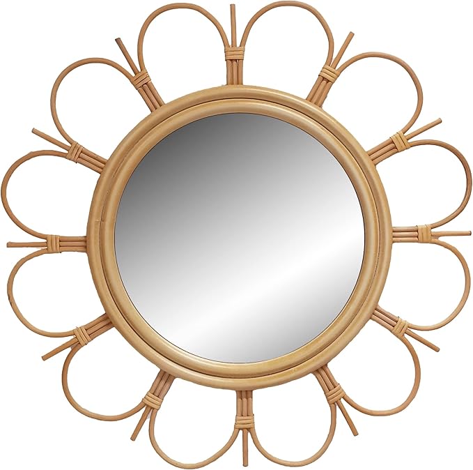 LIVDUCOT 27" Handmade Farmhouse Large Rattan Round Mirror for Entryway, Living Room, Bathroom Hallway