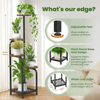 TOSKING 5 Tier Metal Anti-Tip Plant Stand indoor, Wide Base for Pots, Child and Pet Friendly ,Heavy Duty Plant Shelf ,Corner Shelf, Flower Pot Stand for Multiple Plants, Indoor Plants Tiered Stand for Living Room Balcony Garden Patio Bedroom(Black and ...