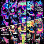 Heopapin Blacklight Skull Art Tapestry UV Reactive Neon Skeleton Butterfly Tapestries Trippy Blacklight Horror Face Tapestry Halloween Aesthetic Wall Decor Tapestries for Home W92×H70
