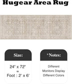 HUGEAR 2x6 Runner Rug Vintage Beige Machine Washable Retro Floral Hallway Low Pile Carpet Vacuumable Distressed Long Throw Rug Bedroom Office Bathroom Kitchen Laundry Non Slip Soft Lightweight
