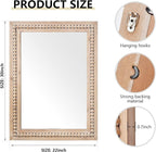 H HOMEWINS Rustic Rectangle Mirror,22x30 Wooden Farmhouse Mirrors,Boho Bathroom Wall-Mounted Nature Beads Decor Mirror for Bedroom, Living Room,Vanity,Entryway,Over Sink