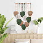 Easemykit Wall Hanging Decor Leaves Tapestry, Boho Macrame Wall Decor Tapestry Woven Feather Handmade Yarn Tassels Leaf Macrame Wall Art Decorations for Living, Bedroom, Office,Nursery,Apartment Room,16x26 Inch(Brown Green)