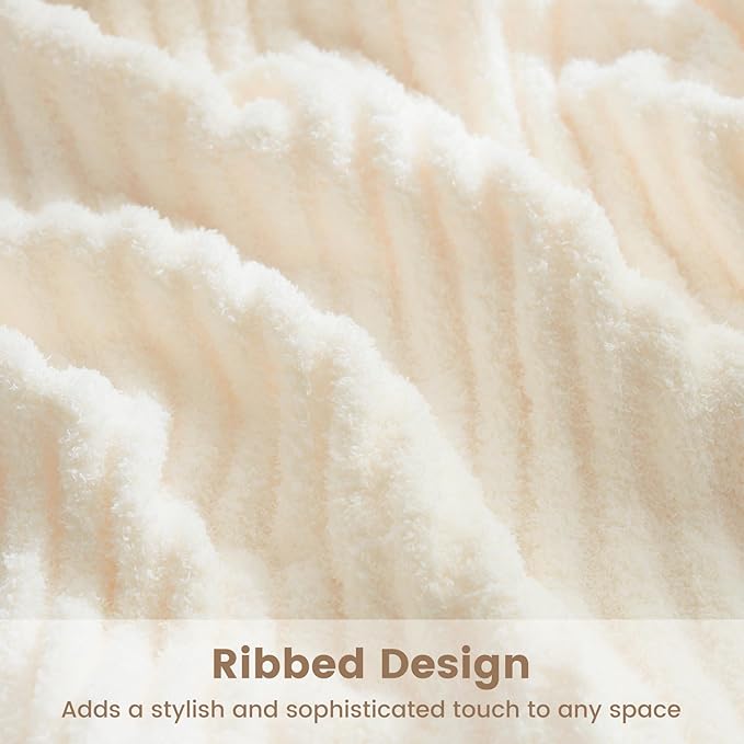 Snuggle Sac Buttery Soft Throw Blanket for Couch, Winter Fluffy Cozy Soft Throws Dupes for All Season, Reversible Warm Microfiber Fuzzy Blankets for Couch, Sofa, Bed, Travel, Cream, 50x60 inches