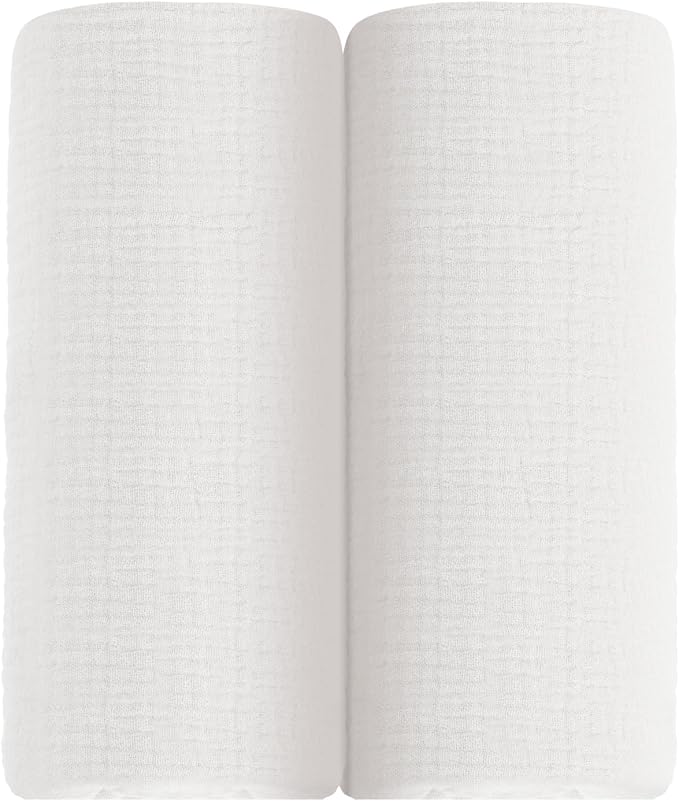 meowcards Muslin Swaddle Blankets for Baby, Unisex Baby Boys Girls Essentials, Large 47 x 47 inches, Boho Receiving Blankets Newborn Registry Must Haves (White-White, Printed)