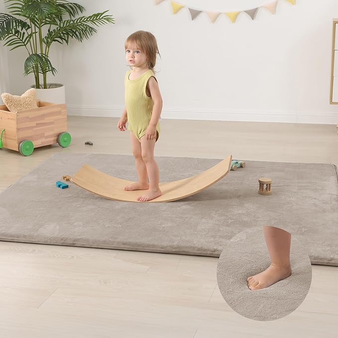Baby Play Mat for Floor,50"×65" Playpen Mat for Toddler,Infant,Kids,1.3" Thick Elasti Foam Non-Slip Nursery Rug,Water Repellent Soft Padded Floor Mats for Tummy Time,Crawling(Beige)