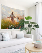 bitCNY Jesus Holding Girl’s Hand Tapestry 60x50 Inches – Christian Faith Tapestry, Inspirational Wall Art for Kids Room, Living Room Religious Decor
