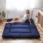 MAXYOYO Japanese Floor Mattress Futon Mattress, Thicken Tatami Mat Sleeping Pad Foldable Roll Up Mattress Boys Girls Dormitory Mattress Pad Kids Floor Lounger Pillow Bed, Navy, Twin Size