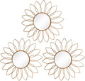 3 Pack Metal Mirrors for Wall Sunburst Wall Mirrors Home Décor Decorative Hanging Wall Art for Living Room Bedroom Entryway (Rose Gold2, Flowers)