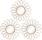 3 Pack Metal Mirrors for Wall Sunburst Wall Mirrors Home Décor Decorative Hanging Wall Art for Living Room Bedroom Entryway (Rose Gold2, Flowers)