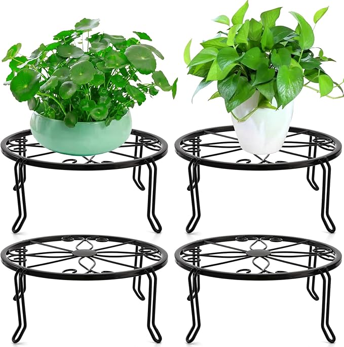 Tosnail 5 Pack Metal Plant Stands for Indoor and Outdoor, Planters Flower Pots Holder, Beverage Dispenser Stand, Pumpkin Short Stand, Double Braces Legs