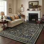 GarveeHome 8x10 Area Rugs Washable Rug for Living Room, Boho Vintage Large Area Rug for Bedroom Soft Non Slip Low Pile Indoor Stain Resistance Throw Carpet for Dining Room Office, Blue Black