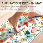 Flower Rugs for Kitchen Floor, 2PCS Anti Fatigue Mats for Kitchen Floor Rubber Non Slip, Washable Cushioned Carpet Rug for Sink Laundry Gifts for Christmas 15.7"×27.5" +15.7"×47" 3.5mm Colorful
