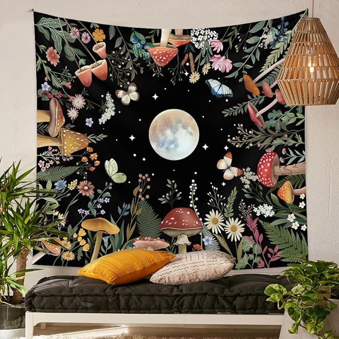 Jhdstore Moon Tapestry for Bedroom Boho Tapetry Wall Hanging Botanical Plant Wall Tapestries Small 36x48 Inch
