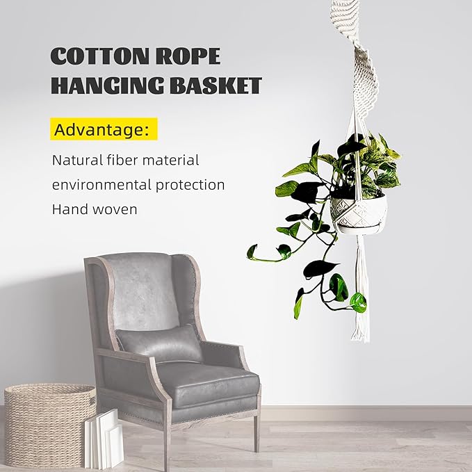 Modern Minimalist Bohemian Style Hanging Planters Plant Net Pocket Hand Woven Hanging Basket Holder Tapestry Flower Basket with Exquisite Tassel Indoor Balcony Decoration (Rotating)