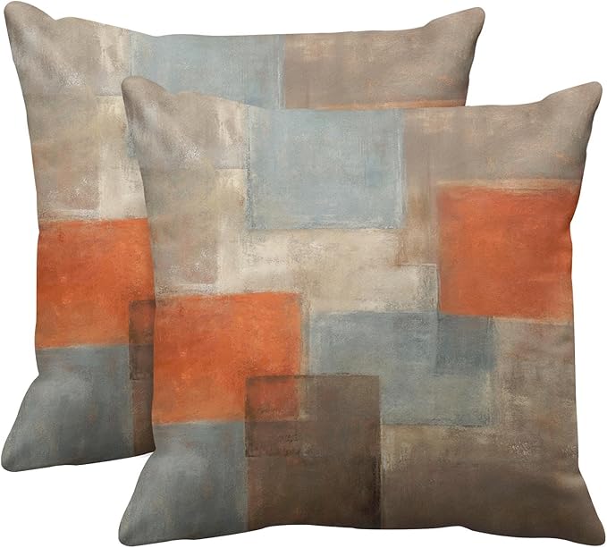 Britimes Throw Pillow Covers Modern Home Art Decor, 16 x 16 Inches Set of 2 Pillow Cases Decorative, Abstract Oil Painting Pillowcases for Bedroom, Living Room, Cushion Couch Sofa, Grey Orange