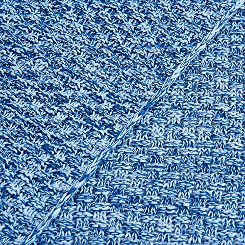 Longhui bedding 100% Cotton Knitted Throw Blanket – Blue White, Soft & Cozy, Machine Washable, 51"x63" – Perfect for Living Room, Couch, Sofa, Bed or Travel - color: Blue White, size: 51" x 63", Standard